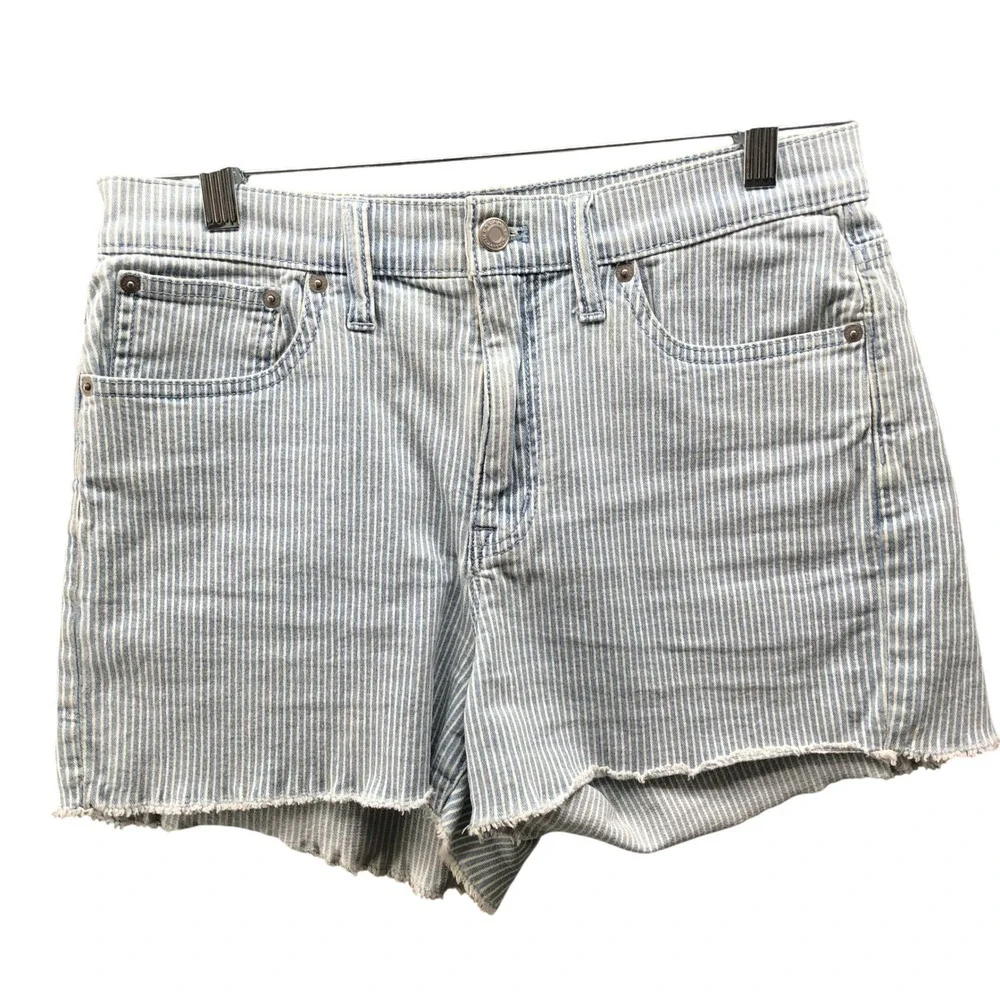 J.Crew Mercantile High Rise Cutoff Boy Short‎ Womens 28 Blue White Stripe Denim